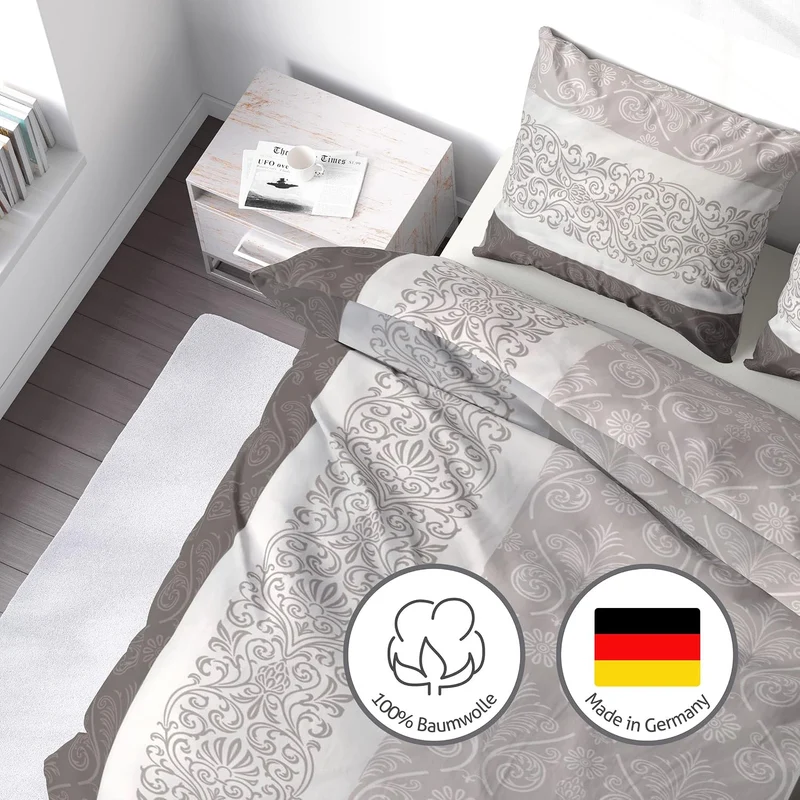 LINKHOFF Biber Bettwäsche 135x200 2tlg - Made in Germany - Bettwäsche in Oxford Beige Creme aus 100%