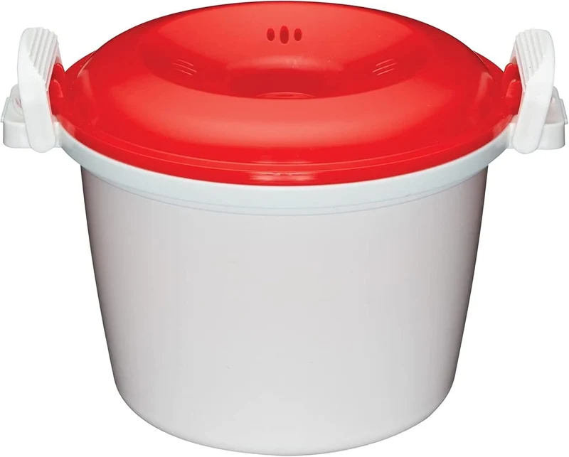 KitchenCraft Reiskocher - Mikrowellen-Dampfgarer, BPA-freier Kunststoff, 1,5 Liter, weiss/rot