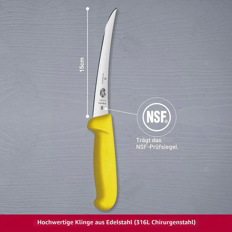 Victorinox Fibrox Ausbeinmesser, Swissmade, 15cm Gebogen/Schmal/Flexibel Klinge, Rutschfest, Rostfre