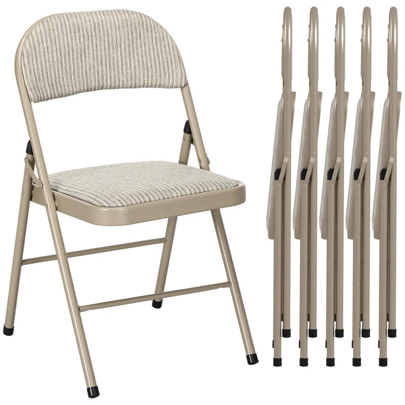 HOMCOM Klappstuhl mit Gepolsteter Rückenlehne 6er Set bis 120 kg Beige Stoff mit Leinenoptik (100% P