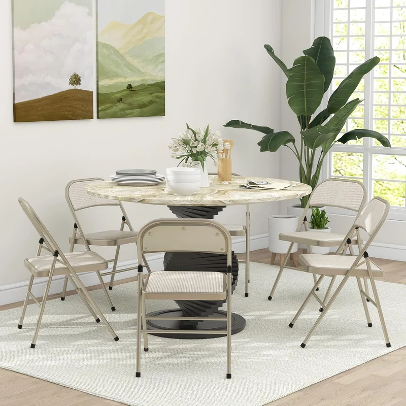 HOMCOM Klappstuhl mit Gepolsteter Rückenlehne 6er Set bis 120 kg Beige Stoff mit Leinenoptik (100% P