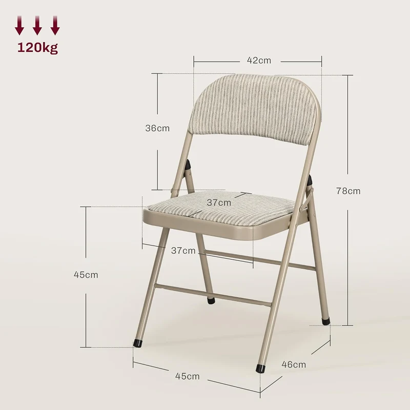 HOMCOM Klappstuhl mit Gepolsteter Rückenlehne 6er Set bis 120 kg Beige Stoff mit Leinenoptik (100% P