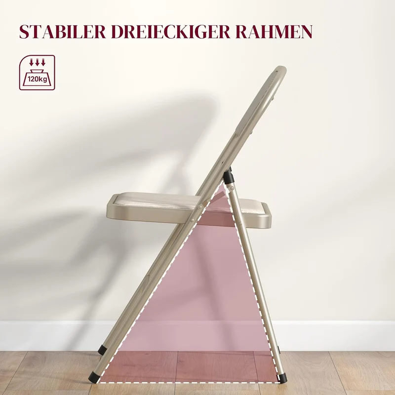 HOMCOM Klappstuhl mit Gepolsteter Rückenlehne 6er Set bis 120 kg Beige Stoff mit Leinenoptik (100% P