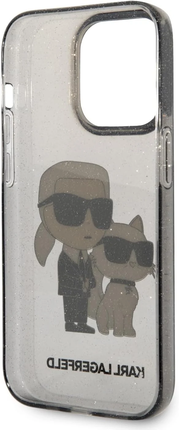 Karl Lagerfeld KLHCP14LHNKCTGK Hülle für iPhone 14 Pro 6,1" Schwarz hardcase Gliter Karl&Choupette