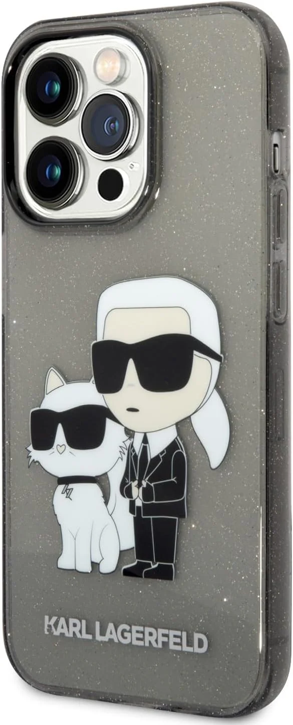 Karl Lagerfeld KLHCP14LHNKCTGK Hülle für iPhone 14 Pro 6,1" Schwarz hardcase Gliter Karl&Choupette