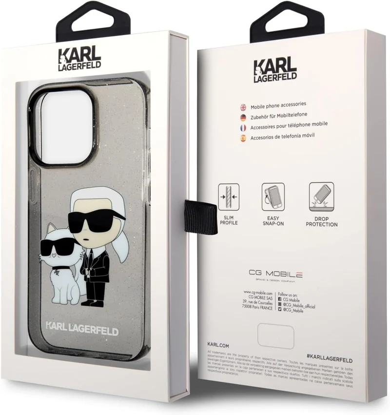 Karl Lagerfeld KLHCP14LHNKCTGK Hülle für iPhone 14 Pro 6,1" Schwarz hardcase Gliter Karl&Choupette