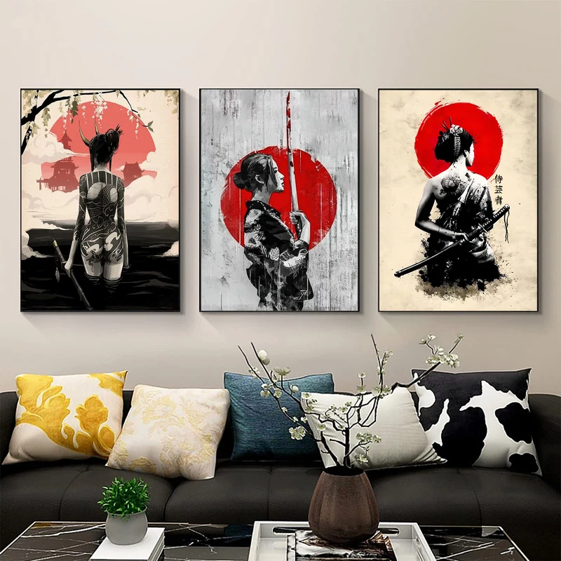 LYBOHO Japanisch Frau Poster Bilder Leinwand Wandkunst Leinwandbilder Kunstdrucke Wohnzimmer Wanddek
