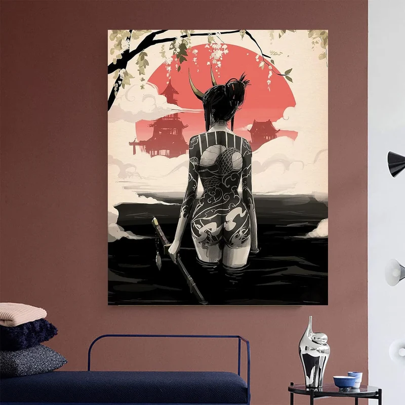 LYBOHO Japanisch Frau Poster Bilder Leinwand Wandkunst Leinwandbilder Kunstdrucke Wohnzimmer Wanddek