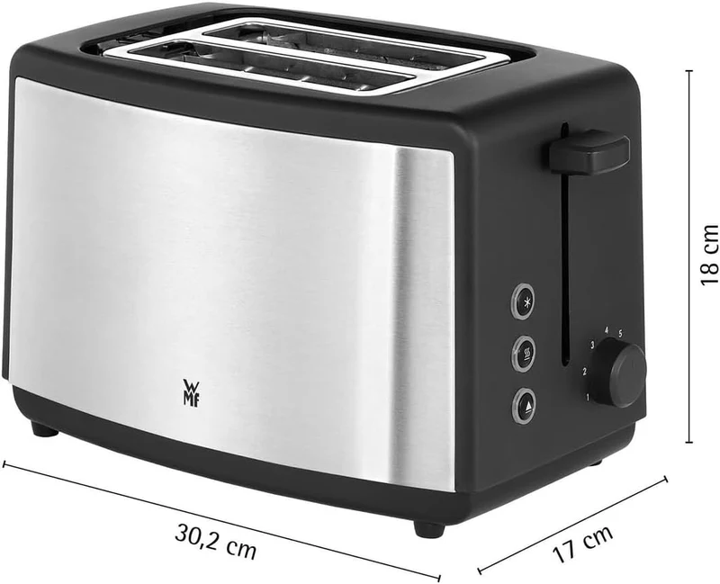 WMF Bueno Edition Toaster Edelstahl, Doppelschlitz Toaster mit Brötchenaufsatz, 2 Scheiben, 7 Bräunu
