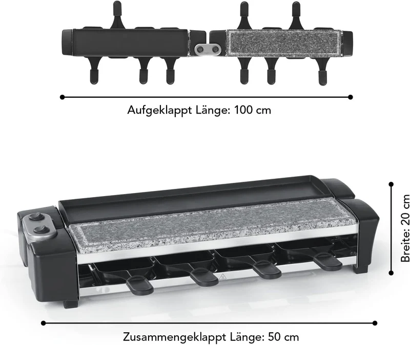MAXXMEE Raclette Grill | 2 Grillzonen | Naturstein & Aluguss für grosse Grillvielfalt | Bis 180° sch