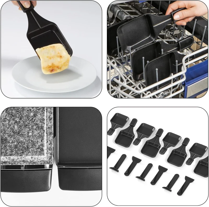 MAXXMEE Raclette Grill | 2 Grillzonen | Naturstein & Aluguss für grosse Grillvielfalt | Bis 180° sch