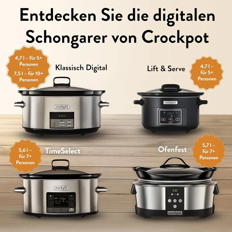 Crockpot, elektronischer Schongarer | 5,7 l (5–6 Personen) | programmierbar mit digitalem 20-Stunden