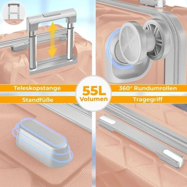 KESSER® Reisekoffer 55L Koffer Handgepäck ABS Hartschalenkoffer mit Zahlenschloss, Kofferwaage & Rei