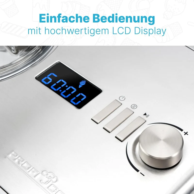 Profi Cook Eismaschine PC-ICM 1091 N, 2-in-1 Eiscreme- und Joghurt-Maker im Edelstahl-Gehäuse, Ice-M