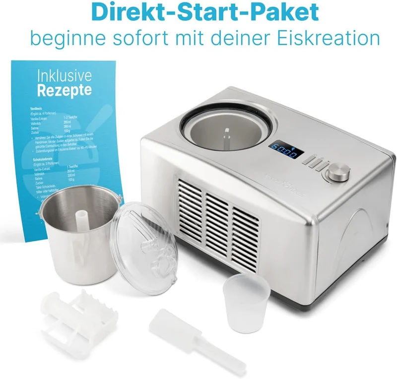 Profi Cook Eismaschine PC-ICM 1091 N, 2-in-1 Eiscreme- und Joghurt-Maker im Edelstahl-Gehäuse, Ice-M