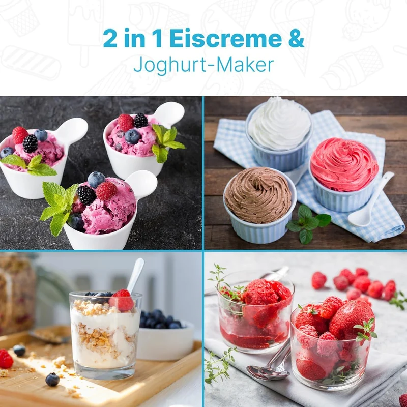 Profi Cook Eismaschine PC-ICM 1091 N, 2-in-1 Eiscreme- und Joghurt-Maker im Edelstahl-Gehäuse, Ice-M