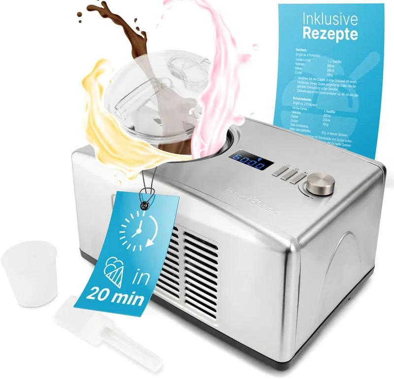 Profi Cook Eismaschine PC-ICM 1091 N, 2-in-1 Eiscreme- und Joghurt-Maker im Edelstahl-Gehäuse, Ice-M