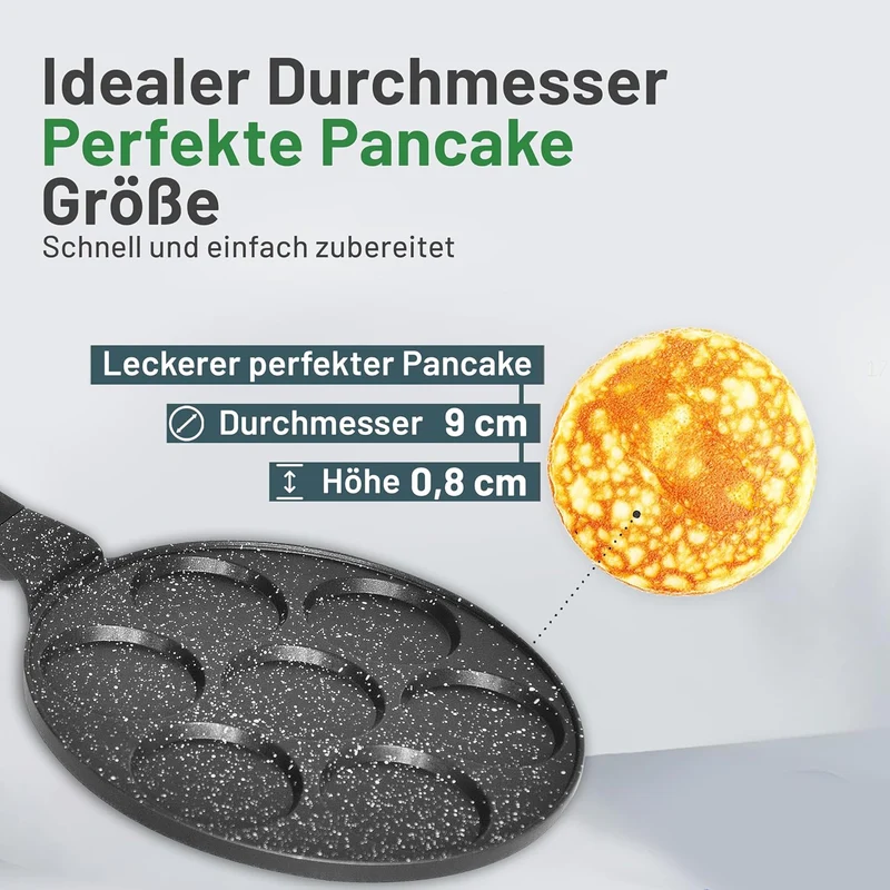 Amalindo Pancake Pfanne Ø26cm Spiegeleipfanne für 7 Eier | Pancakepfanne Antihaft-Beschichtung | Pfa