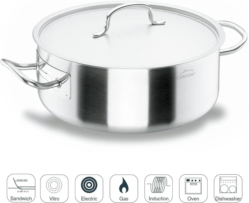 Lacor 50040 Bratentopf mit Deckel 40 cm Silber
