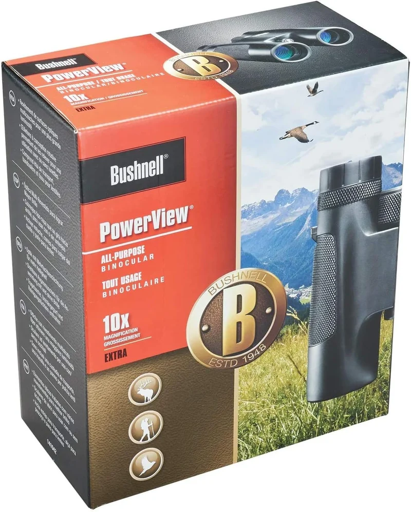 Bushnell Fernglas Powerview Mid Schwarz 10x42, Schwarz 10x42