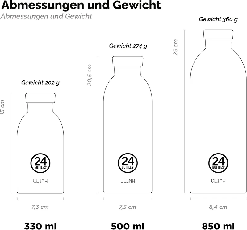24Bottles Clima Flasche - 330ml/500ml/850ml Thermosflasche mit 100% Versiegeltem Deckel (12 Stunden