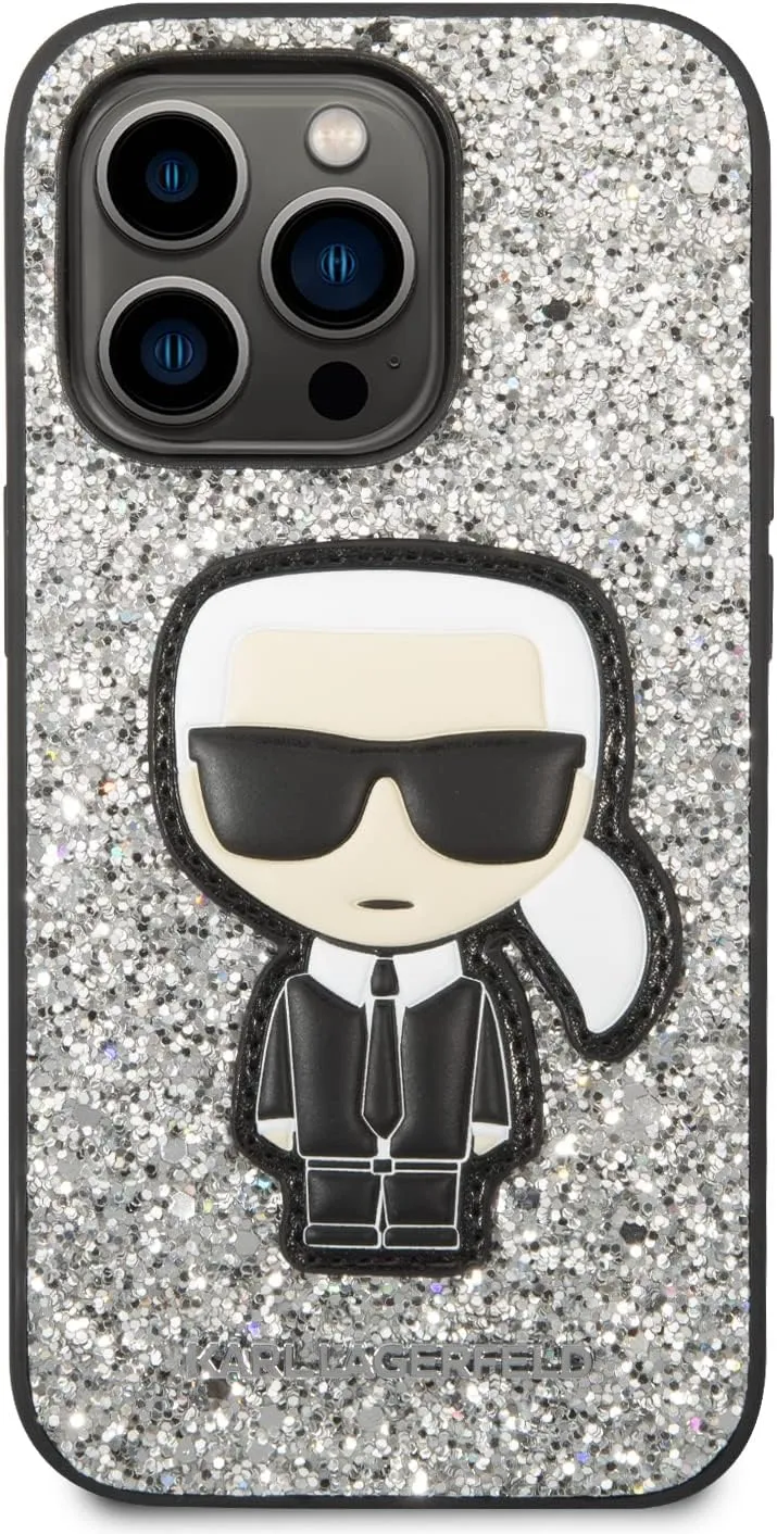 Karl Lagerfeld KLHCP14LGFKPG Hülle für iPhone 14 Pro 6,1" hardcase Silber/Silver Glitter Flakes Ikon