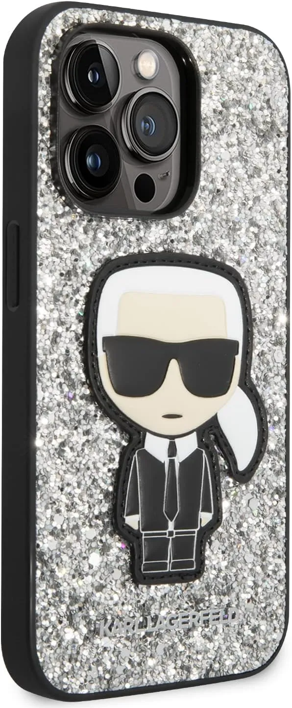 Karl Lagerfeld KLHCP14LGFKPG Hülle für iPhone 14 Pro 6,1" hardcase Silber/Silver Glitter Flakes Ikon