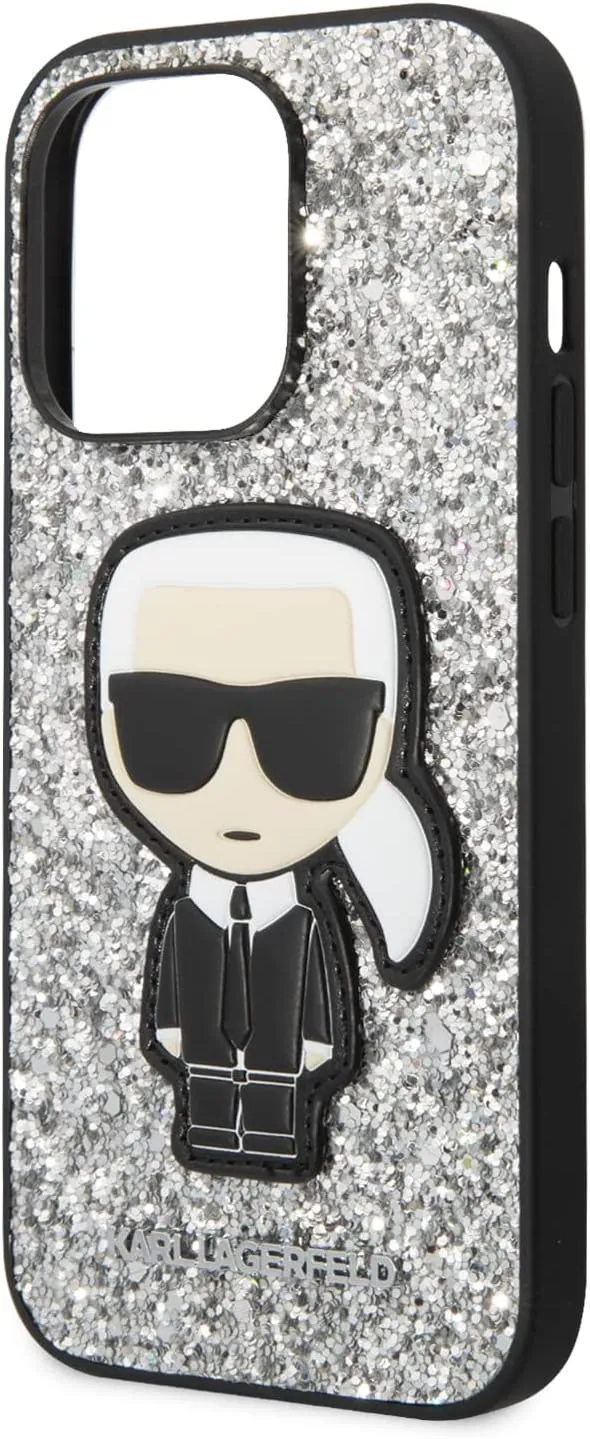 Karl Lagerfeld KLHCP14LGFKPG Hülle für iPhone 14 Pro 6,1" hardcase Silber/Silver Glitter Flakes Ikon