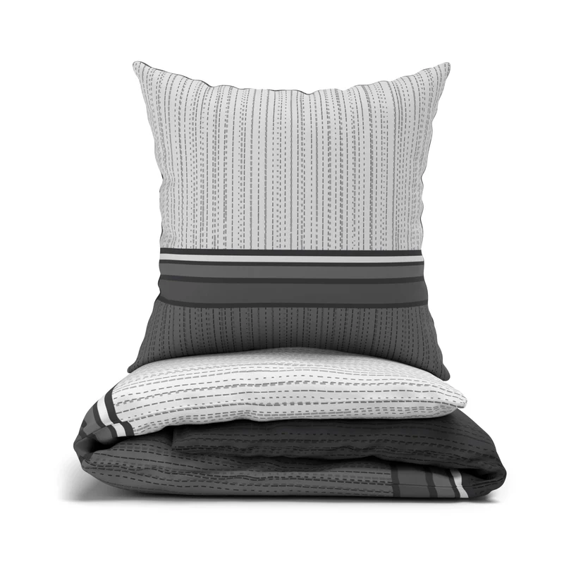 LARAWELL Bettwäsche 135x200 Baumwolle Ganzjahres Bettwäsche-Sets grau schwarz gestreift Premium Grau