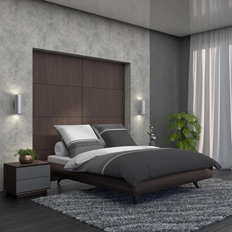 LARAWELL Bettwäsche 135x200 Baumwolle Ganzjahres Bettwäsche-Sets grau schwarz gestreift Premium Grau