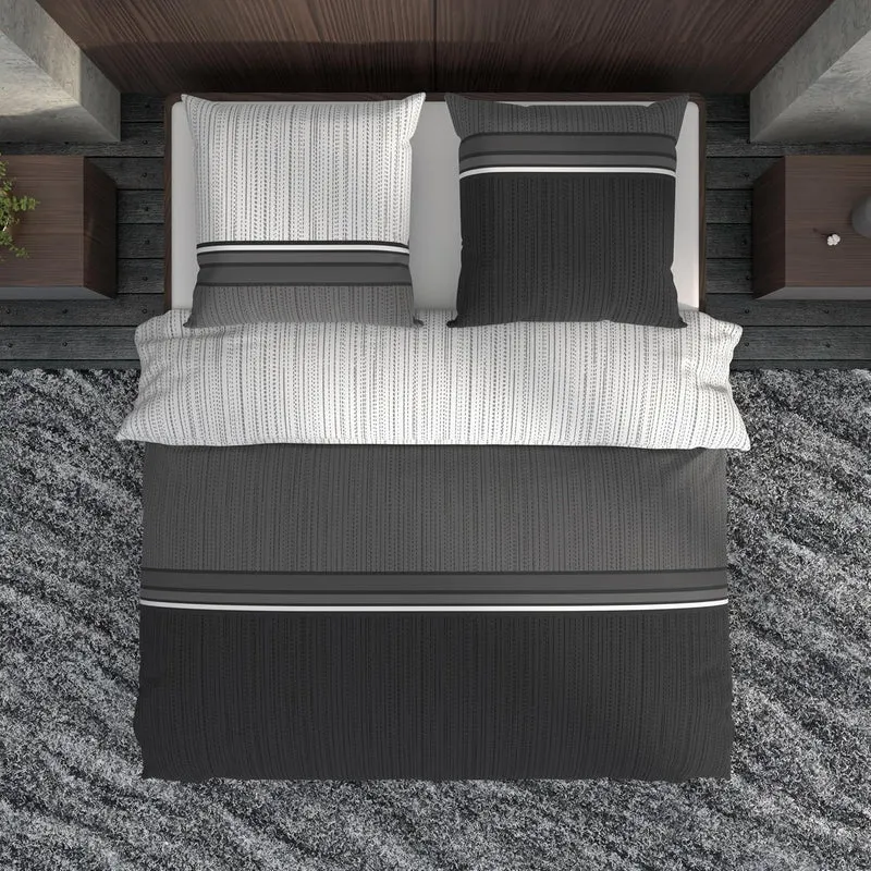 LARAWELL Bettwäsche 135x200 Baumwolle Ganzjahres Bettwäsche-Sets grau schwarz gestreift Premium Grau