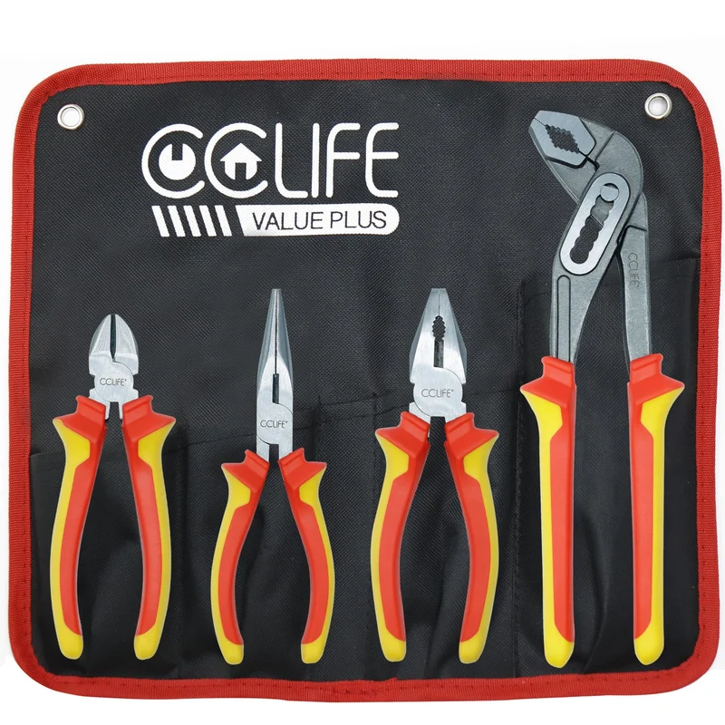 CCLIFE Zangenset 4tlg Kombizange Spitzzange Seitenschneider Wasserpumpzange 4-tlg, 4-tlg