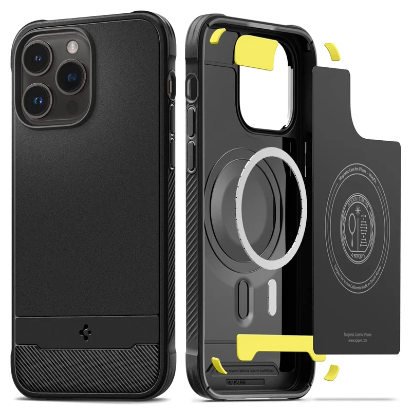 Spigen Rugged Armor MagFit Hülle Kompatibel mit iPhone 14 Pro -Matte Black, Matte Black
