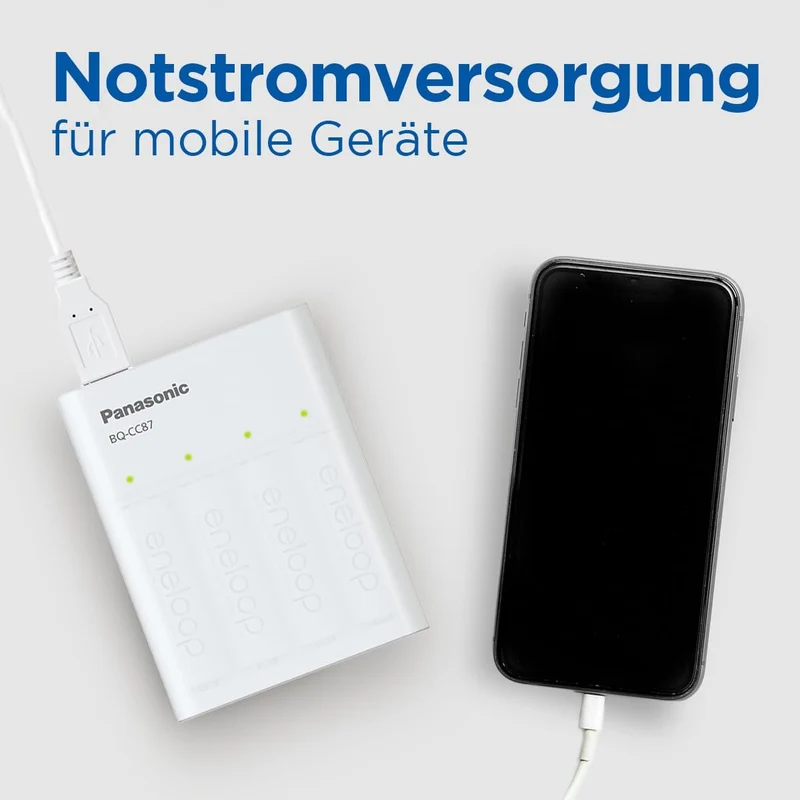 Panasonic eneloop SmartPlus USB Travel Ladegerät für 1–4 AA/AAA NI-MH-Akkus, mit USB-Anschluss und 1
