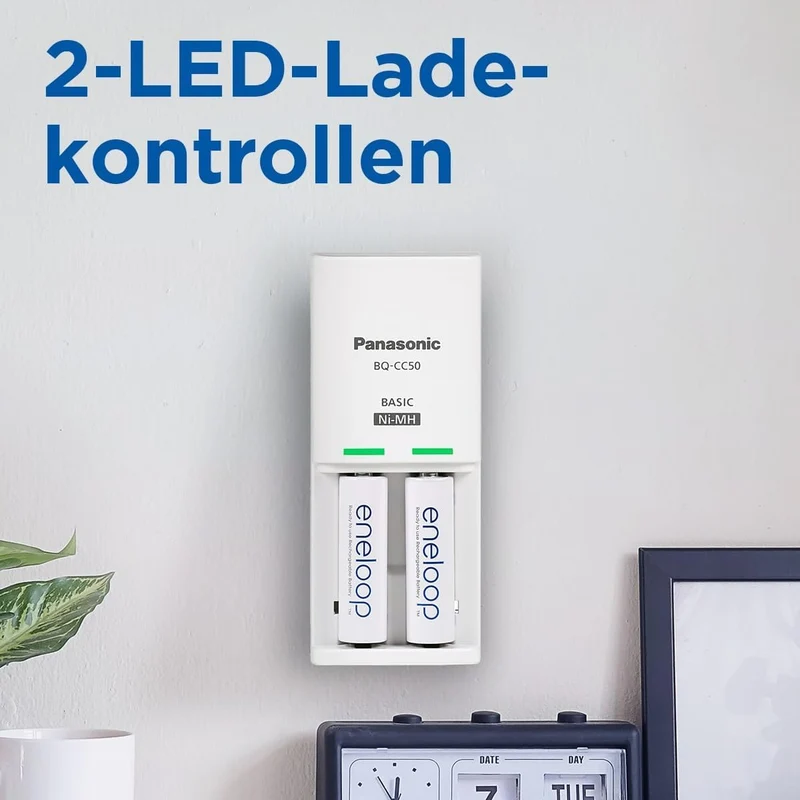 Panasonic eneloop Compact Ladegerät für 1–2 AA/AAA NI-MH-Akkus, mit 2 LED-Anzeigen und 6 Sicherheits