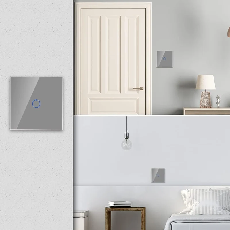 CNBINGO Wechselschalter Unterputz - Touch Lichtschalter Einfach Grau 1 Fach, 2 Weg Grau, 1 Fach, 2 W