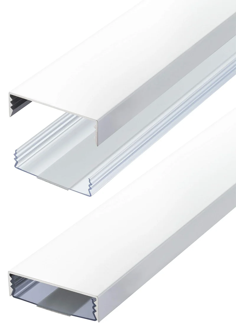 Flacher Design Aluminium Kabelkanal lackiert in Mattweiss RAL9003 selbstklebend 50 mm x 15 mm Alunov