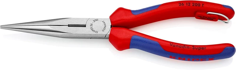 Knipex Flachrundzange mit Schneide (Storchschnabelzange) schwarz atramentiert, mit Befestigungsöse z