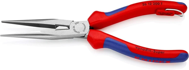 Knipex Flachrundzange mit Schneide (Storchschnabelzange) schwarz atramentiert, mit Befestigungsöse z