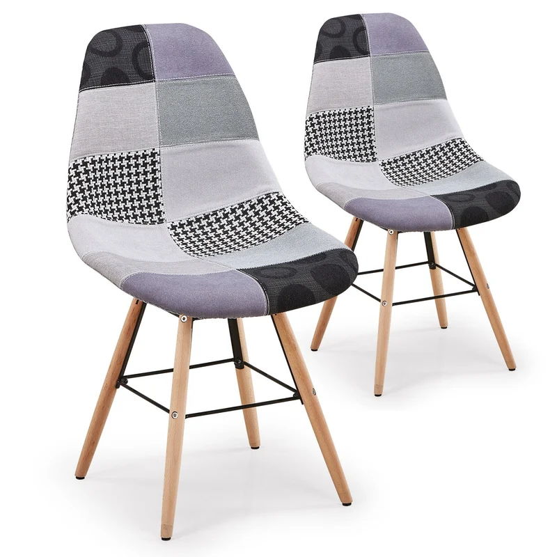 Menzzo Lisa Patchwork Stuhlgruppen, Stoff, Grau, L53 x P46 x H82 cm
