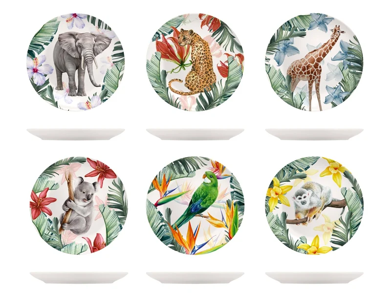 H&h set 6 piatti frutta exotic in new bone china avorio decorato cm 21