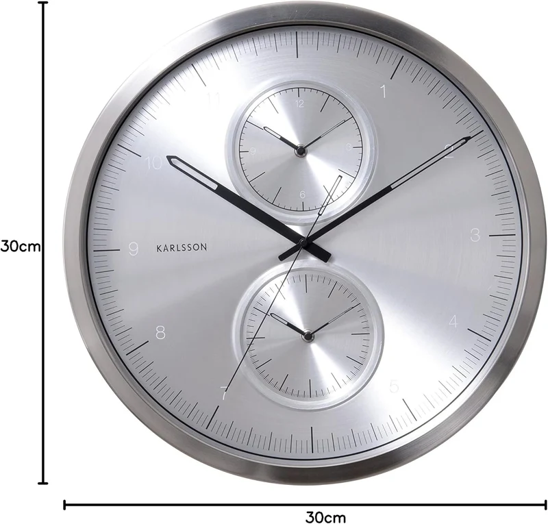 Karlsson KA5508SI Wanduhr Multiple Time Aluminium Gebürsted, Silver, 50x50x5 cm, Silver