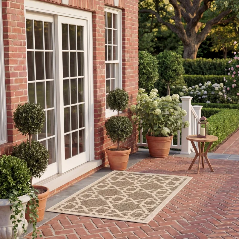 SAFAVIEH Zeitgenössische Teppich für Drinnen & Draussen - Courtyard Collection, Kurzer Flor, Braun u