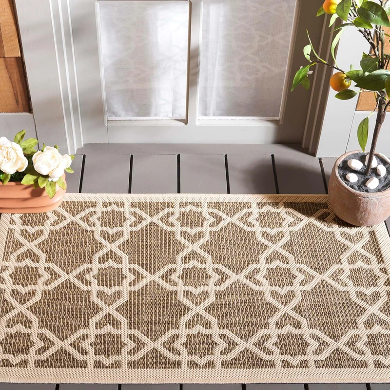 SAFAVIEH Zeitgenössische Teppich für Drinnen & Draussen - Courtyard Collection, Kurzer Flor, Braun u