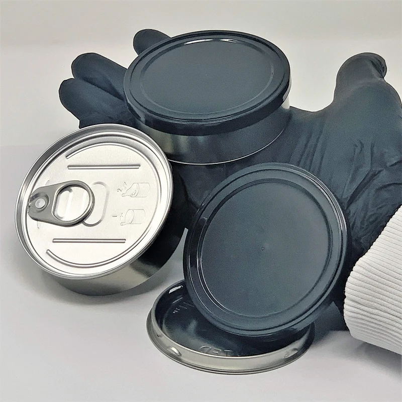 Pressitin 20x Pressitin Self Seal Cans, Tuna Tins 100 ml, Fillable with Black Plastic Lid and Black