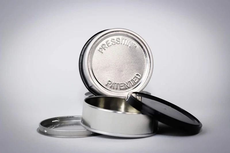 Pressitin 20x Pressitin Self Seal Cans, Tuna Tins 100 ml, Fillable with Black Plastic Lid and Black