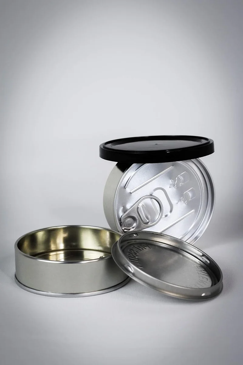 Pressitin 20x Pressitin Self Seal Cans, Tuna Tins 100 ml, Fillable with Black Plastic Lid and Black