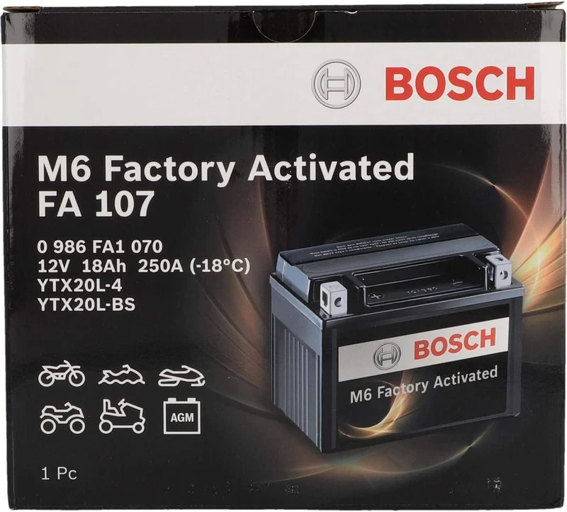 BOSCH Motorradbatterie YTX20L-BS 18Ah 250A Gel Technologie zyklenfeste Starterbatterie, lagerfähig,