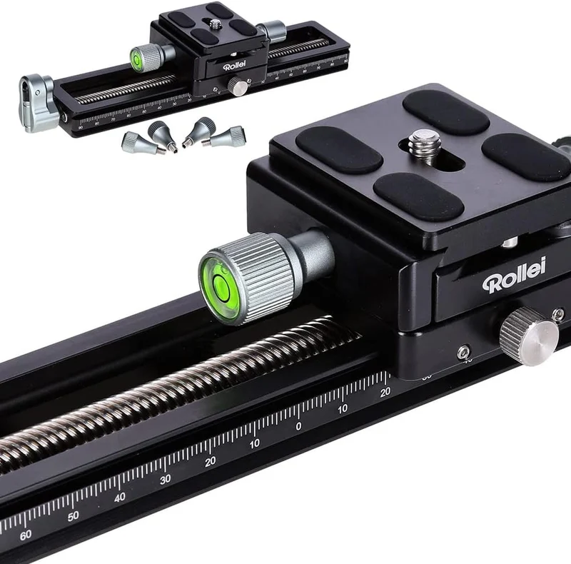 Rollei Makroschlitten, Stabiler Foto/Video Makro-Einstellschlitten für DSLR und System Foto-Kameras.