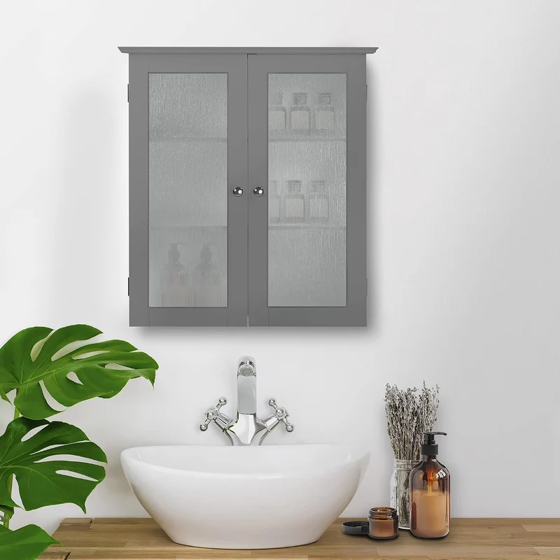 Teamson Home Badezimmer Connor Wandschrank Mit 2 Glastüren Grau EHF-581G